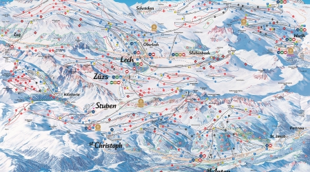 Pistekaart van Ski Arlberg in Vorarlberg.